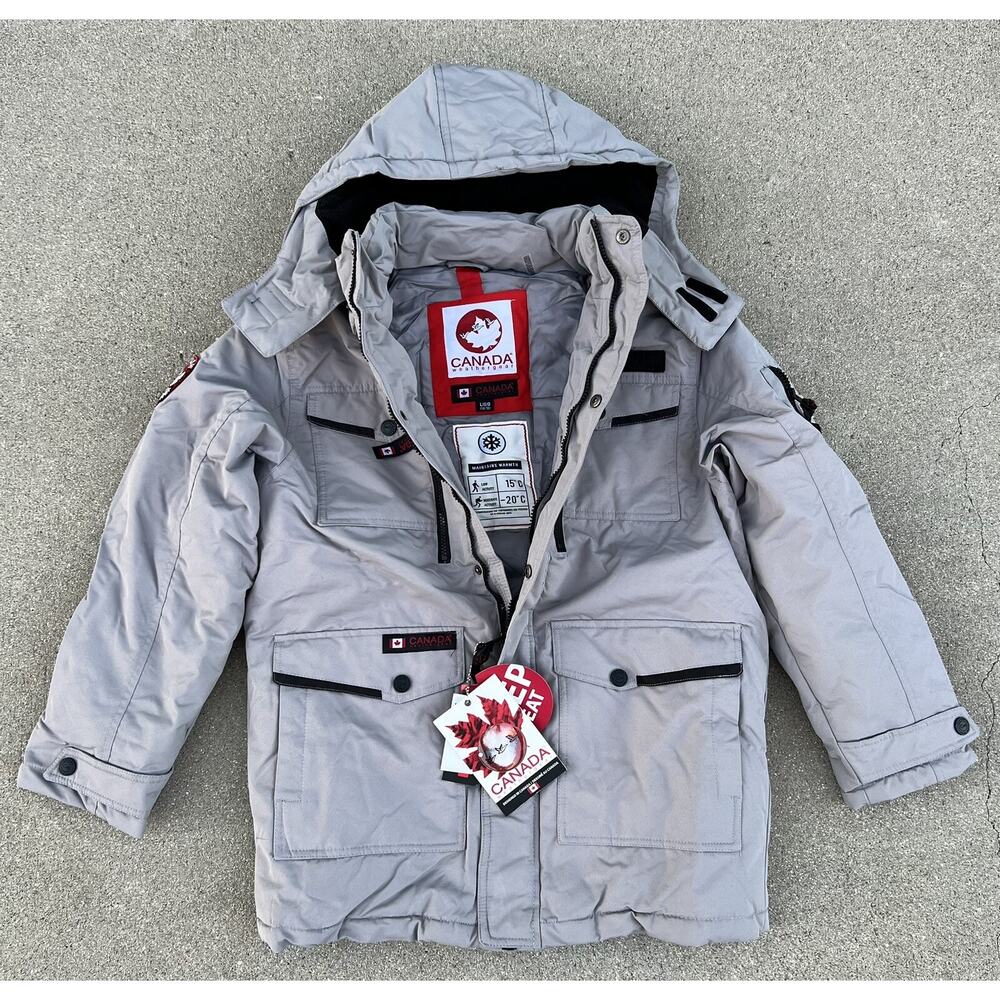 Canada Parka Jacket Weather Gear Waterproof Grey Boys Size Large 14-16 Brand New - Picture 14 of 14
